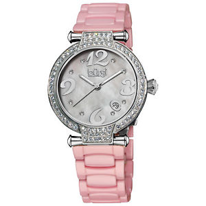 【送料無料】 womens burgi bur071pk quartz mother of pearl pink ceramic bracelet watch