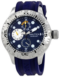 【送料無料】 nautica mens multifunction analog steel watch blue silione strap a15105g