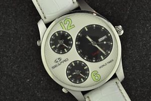 【送料無料】nice seapro world timer wristwatch 3 times zones stainless steel 2ah131202