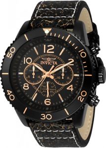 【送料無料】invicta mens aviator chrono 100m stainless steel dark brown leather watch 24554