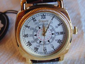 【送料無料】stauer 41mm explorer ii 18k fused gold watch with genuine leather strap lk