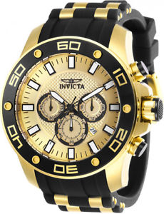 【送料無料】invicta mens pro diver chrono 100m gold tone s steel silicone watch 26088