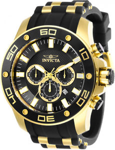 【送料無料】invicta mens pro diver chrono 100m goldtone s steel silicone watch 26086