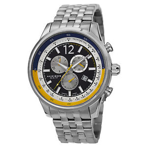 【送料無料】mens akribos xxiv ak650ss swiss chronograph tachymeter stainless steel watch