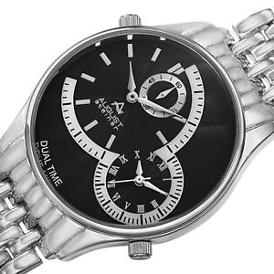 【送料無料】mens august steiner as8141ssb swiss quartz dual time silvertone bracelet watch