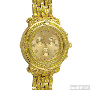 【送料無料】lemonade canary and gold iced out custom pilot watch