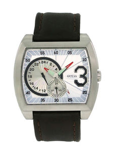 【送料無料】guess steel 85521g2 mens tonneau 12 amp; 24 hour date analog brown leather watch