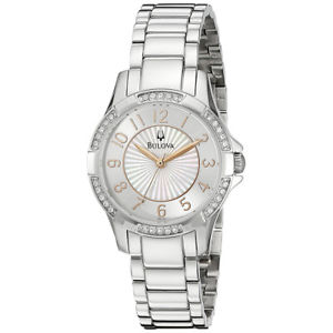 【送料無料】bulova stainless steel crystal amp; motherofpearl watch  96l161k  women