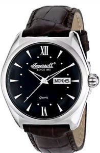 【送料無料】bnwot ingersoll mens hanover all stainless tone brown leather quartz watch