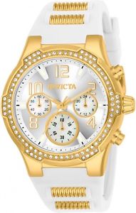 【送料無料】invicta womens blu chronograph 100m stainless steel white silicone watch 24199