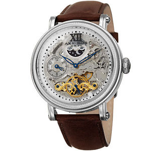 【送料無料】mens akribos xxiv ak968ssbr automatic skeleton dual time brown leather watch