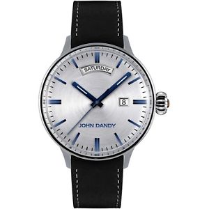 【送料無料】orologio john dandy watch jd 2572m02 uomo vintage pelle nera gent vetro bombato