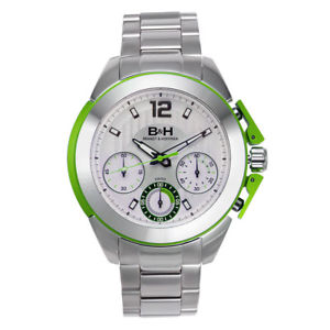 【送料無料】b amp; h 1876 thoreau 48mm swiss chronograph vivid, striking and bold green silver｜hokushin