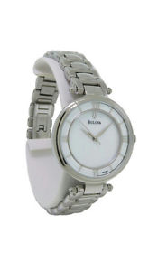 【貨物輸送無料】bulova 96l185 womens mother of pearl roman numeral analog stainless steel watch