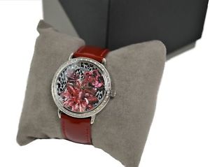 【貨物輸送無料】guess womens little wildflower quartz watch with red leather strap w0821l1