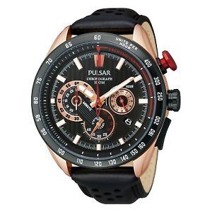 【貨物輸送無料】pu2066x1  pulsar gents chronograph rose gold plated leather strap watch