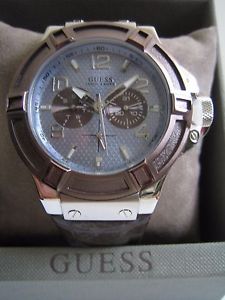 【貨物輸送無料】guess rigor watch mens w0040g10 stainless steel leather bnwt genuine