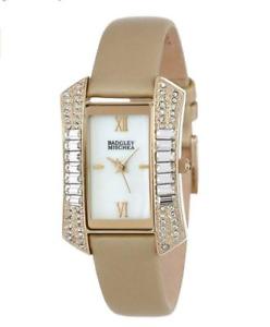【貨物輸送無料】badgley mischka swarovski crystal goldtone rectangular strap watch ba1302wmgd