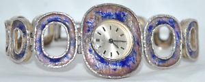 【貨物輸送無料】vintage valgine swiss 17j sterling silver enamel bracelet watch 1960’s retro
