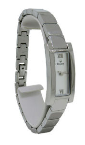 【貨物輸送無料】bulova 96t08 womens analog rectangular roman numerals silver tone watch