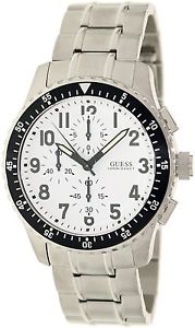 【貨物輸送無料】 guess chronograph stainless steel ss mens silver bracelet watch u15087g1