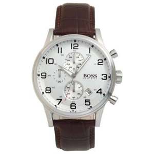 【送料無料】hugo boss hb1512447 aeroliner brown leather strap mens chronograph wrist watch