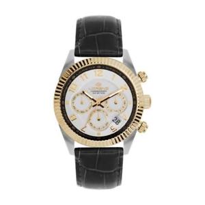 【貨物輸送無料】orologio uomo lorenz ginevra 030093gg chrono pelle nero gold dorato sub 100mt