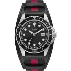 【送料無料】orologio uomo guess crew w1051g1 tessuto nero rosso pelle sub 100mt|hokushin