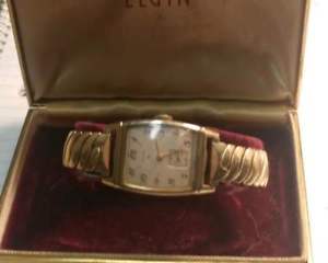 【貨物輸送無料】vtg mens wrist watch elgin~manual wind~works~rolled gold~box~number 554