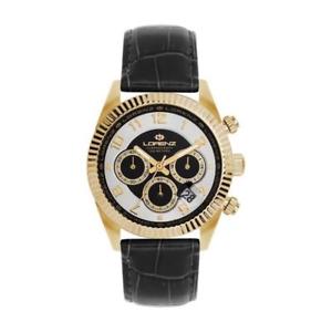 【送料無料】orologio uomo lorenz ginevra 030093hh chrono pelle nero gold dorato sub 100mt|hokushin