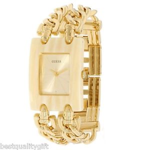 【送料無料】 guess multi strand gold tone ssteel chain linkshorn case watch w11605l2