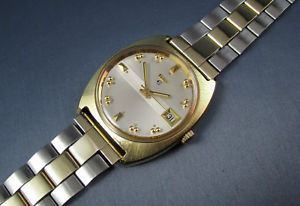 【貨物輸送無料】vintage elgin gold plated hand wind mens date watch  17j swiss 988 1970