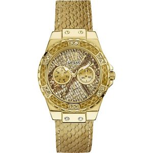【送料無料】orologio donna guess w0775l13,cassa e quadrante oro,zirconi,cinturino pitonato｜hokushin