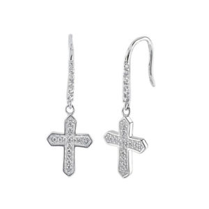 【送料無料】ピアス　レディーススターリングシルバーピアス　クロスdamen 925 sterlingsilber pflastern cz kreuz lange ohrringe｜hokushin