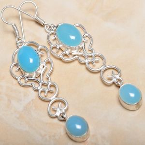 【送料無料】ピアス　ハンドメイドスターリングシルバーピアス　handgemacht blau chalzedon quarz edelsteim 925 sterlingsilber 76cm ohrringe｜hokushin
