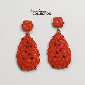 【送料無料】ピアス　スタッドピアス　ファッションゴールデンオレンジカービングペンダントビンテージohrringe mode gestt golden orange koralle schnitzerei anhnger jahrgang yw5