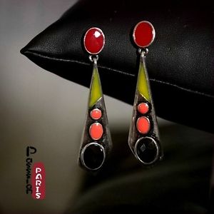 【送料無料】ピアス　アールデコピアス　コネクタピンクエナメル｜hokushin