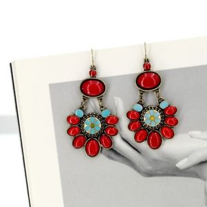 【送料無料】ピアス　ピアス　ゴールデンオリジナルビンテージohrringe golden ethnisch rot blume trkis blau original vintage e1｜hokushin
