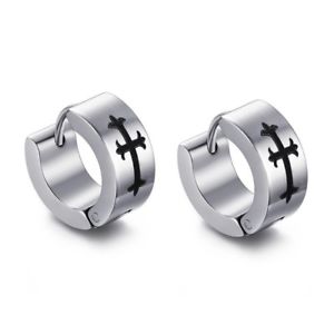 【送料無料】ピアス　ピアス　フープラテンテンプルohrringe creolen lateinischen kreuzes goth tempelritter stahl 13mm schwarz｜hokushin