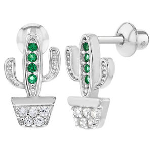 【送料無料】ピアス　クリアサボテンスクリューキャップピアス　925 sterlingsilber kaktus ohrringe mit schrauben verschluss fr mdchen klar