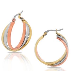 【送料無料】ピアス　ローズゴールドステンレススチールシルバートライロックロールバーedelstahl gelb rosegold silber dreifarbiges ineinandergreifender creolen