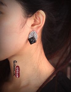 【送料無料】ピアス　ピアス　シルバーブラックビンテージバロックアールデコスクエアプラグ