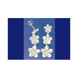 【送料無料】ピアス　シルバーハワイアンプルメリアピアス　トーンsilber 925 hawaiischer 3 frangipani blume lange ohrringe 8mm 10 mm 12mm 2tone