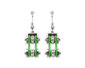 【送料無料】ピアス レディースバイカーステンレススチールチェーンピアス シルバーグリーンアメリカdamen biker edelstahl fahrradkette ohrringe silber grner usa verkufer