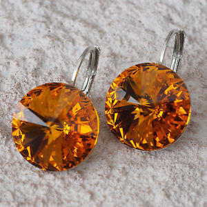 【送料無料】ピアス　トパーズブラウンスワロフスキーオレンジピアス　ピアス　neu ohrhnger mit 14mm swarovski steine in topazbraunorange ohrringe