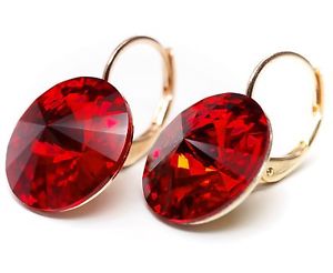 【送料無料】ピアス　ローズゴールドピアス　レッドライトシャムスワロフスキーピアス　neu rosegold ohrhnger 14mm swarovski steine light siamrot ohrringe
