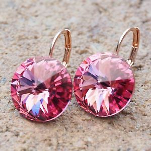 【送料無料】ピアス　ローズゴールドピアス　スワロフスキーローズピンクピアス　neu rosegold ohrhnger 14mm swarovski steine in roserosa ohrringe