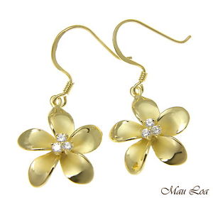 【送料無料】ピアス　スターリングシルバーイエローゴールドハワイアンプルメリアワイヤ925 sterlingsilber gelbgold hawaiischer frangipani blume 3 cz draht｜hokushin