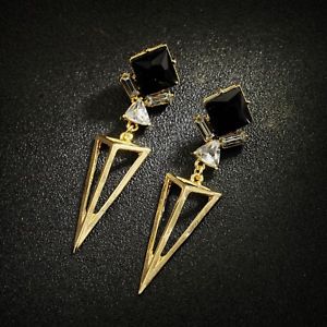 【送料無料】ピアス　アールデコピアス　コネクタゴールデントライアングルスクエアブラックビンテージゴシック