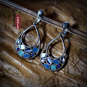 【送料無料】ピアス　ピアス　クリップオリジナルナシシルバーストーンレトロドリップohrringeohren clips tropf birne blau grn silber stein retro original d2